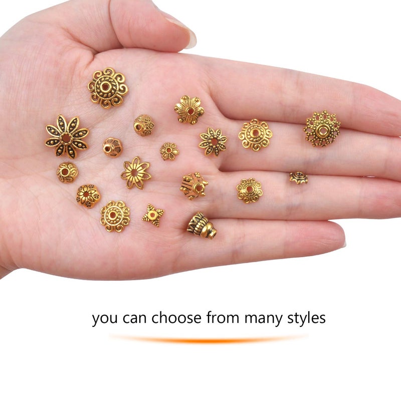 BronaGrand 100 Gram(About 250-350pcs) Bali Style Jewelry Making Metal Bead Caps Deluxe New Mix,Antique Gold - Image 3